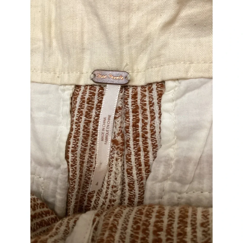Free‎ People Striped Tapered Pants SZ 4 Brown Cream Excellent Cotton Drawstring